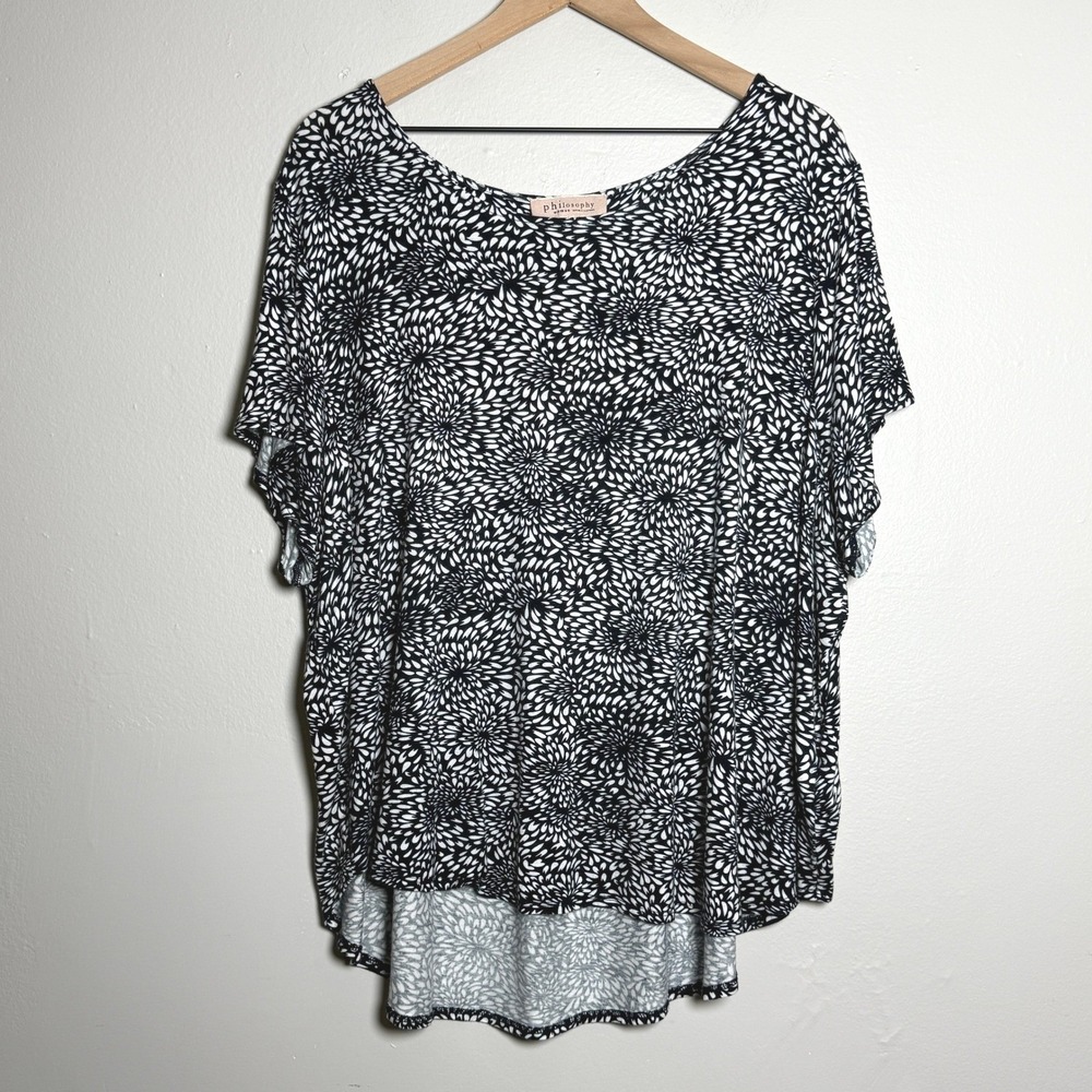 Philosophy Womens Knit Top 3X Black Floral Print Shirt Stretch Casual Scoop Neck